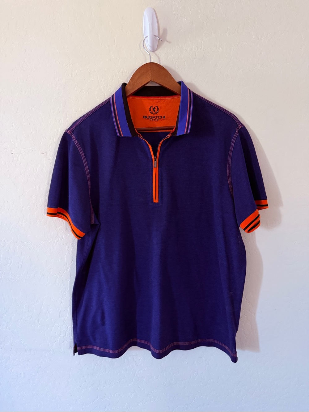 Bugatchi‎ Uomo Men’s Mercerized Cotton Polo Shirt Size Large Purple Blue Orange